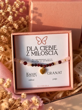 Bransoletka „Dla Ciebie, z Miłością” – Kwarc Różowy i Granat