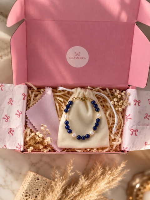 bransoletka z lapis lazuli, bransoletka z perłami słodkowodnymi, niebieska bransoletka, biżuteria z kamieni naturalnych